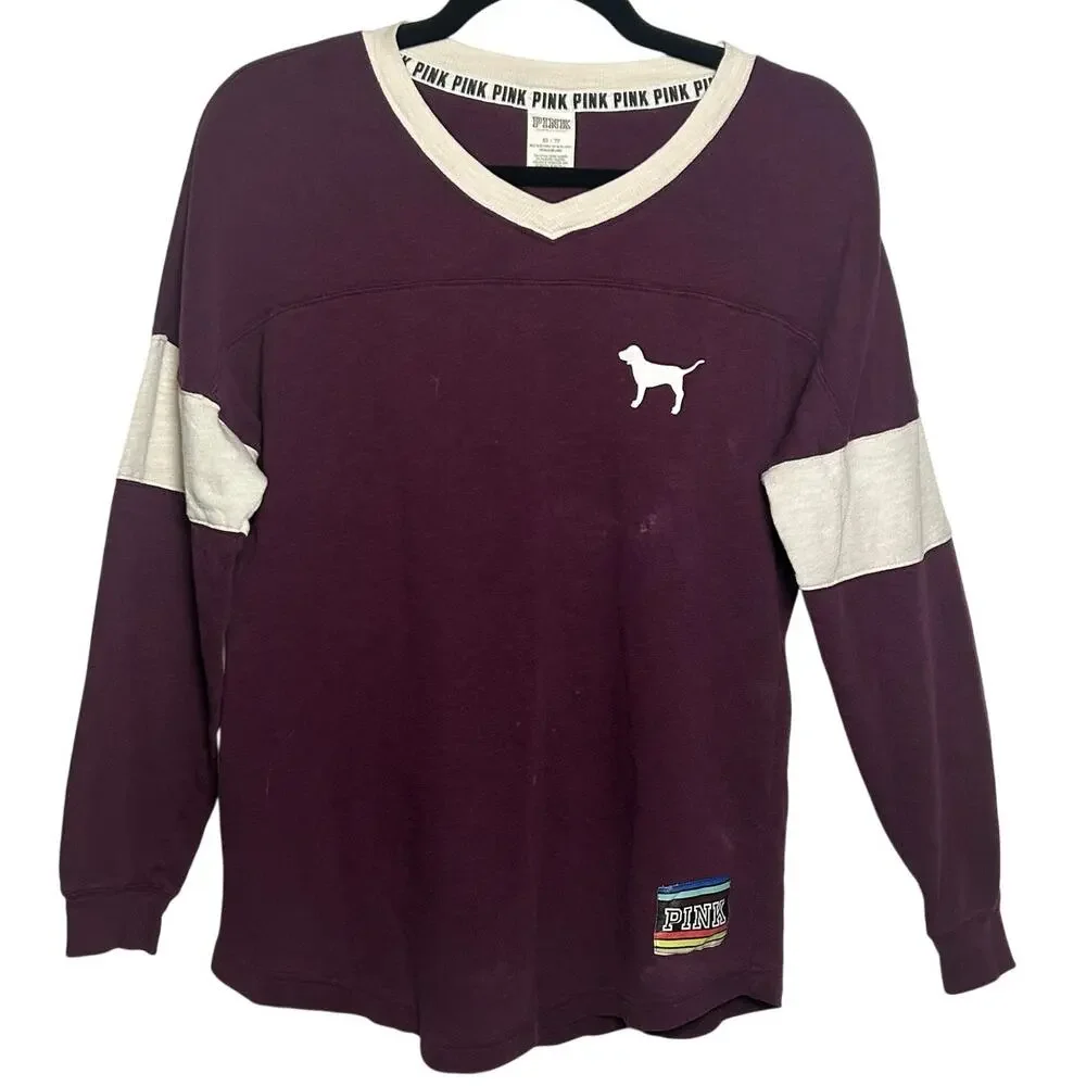 PINK Victoria's Secret Maroon Rainbow Spirit Jersey XS Oversized Loungewear